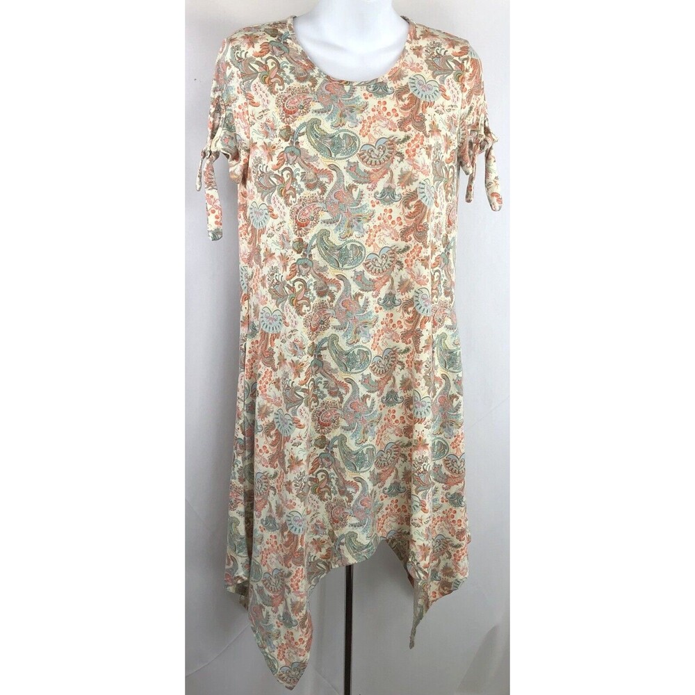 Vtg Bobby Brooks Midi Dress S Multi Paisley Tie Sleeve Asymmetrical Cottage Boho